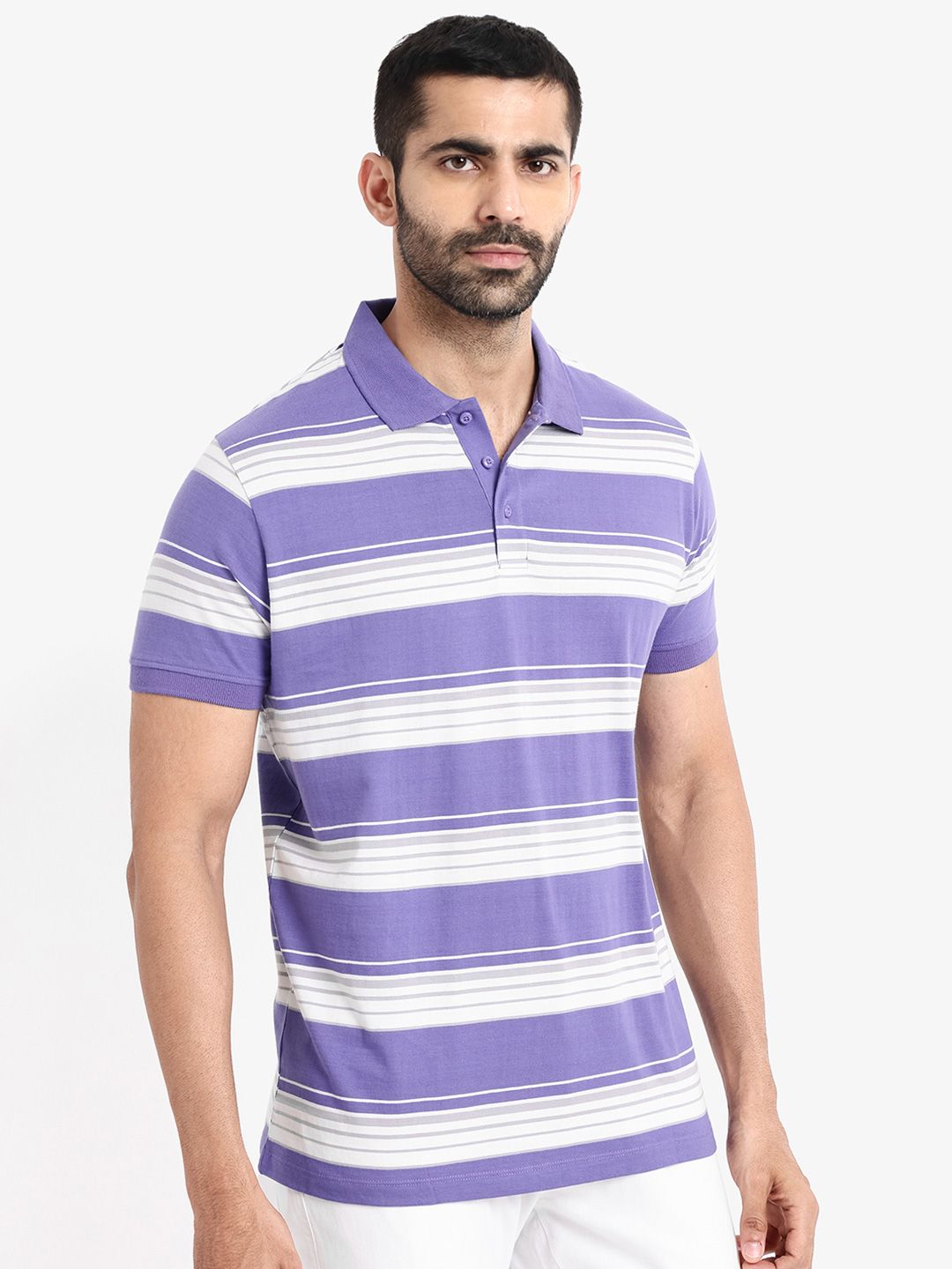 RARE RABBIT Men Rings-4 Slim Fit Solid Polo Collar Pure Cotton T-Shirt