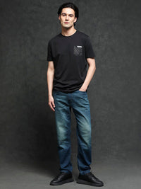 RARE RABBIT Men Azul Cotton Slim Fit T-Shirt