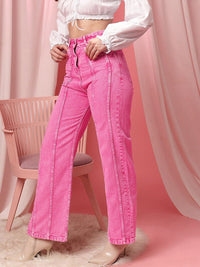 STREET 9 Women Comfort Straight Fit High-Rise Clean Look Pure Cotton Jeans