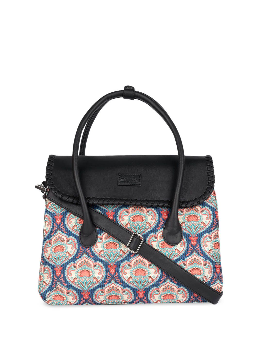 ZOUK Ethnic Motifs Printed Structured Jute Satchel Bag
