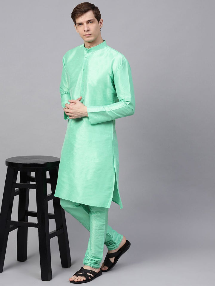 SOJANYA Men Sea Green Solid Straight Kurta