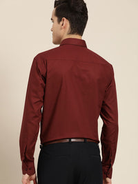 Hancock Men Burgundy Solid Slim Fit Pure Cotton Formal Shirt