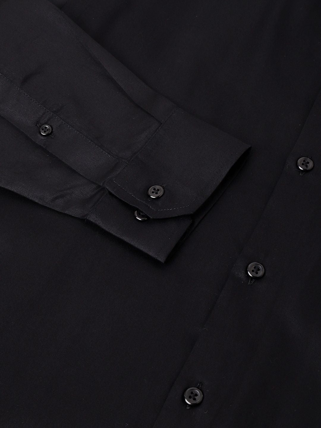 Hancock Men Black Solid Satin Slim Fit Pure Cotton Tuxedo Formal Shirt