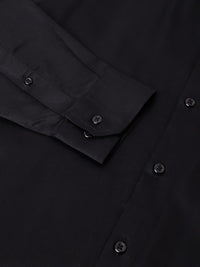 Hancock Men Black Solid Satin Slim Fit Pure Cotton Tuxedo Formal Shirt