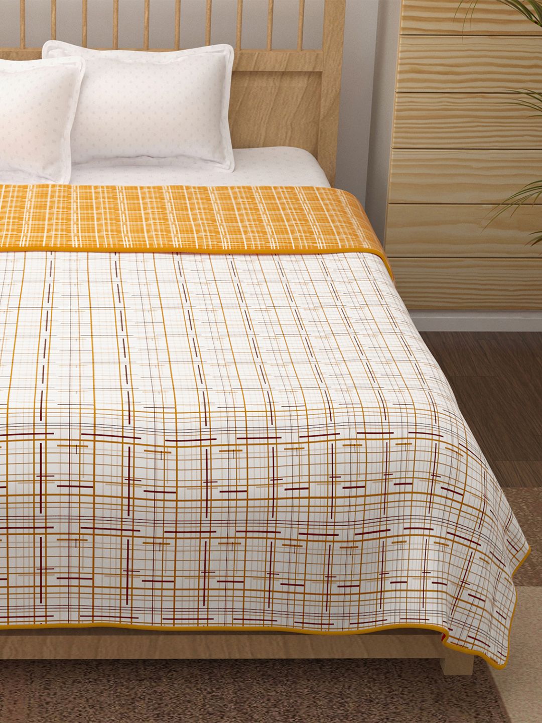 Story@home White & Yellow Printed AC Room 150 GSM Reversible Cotton Double Bed Dohar