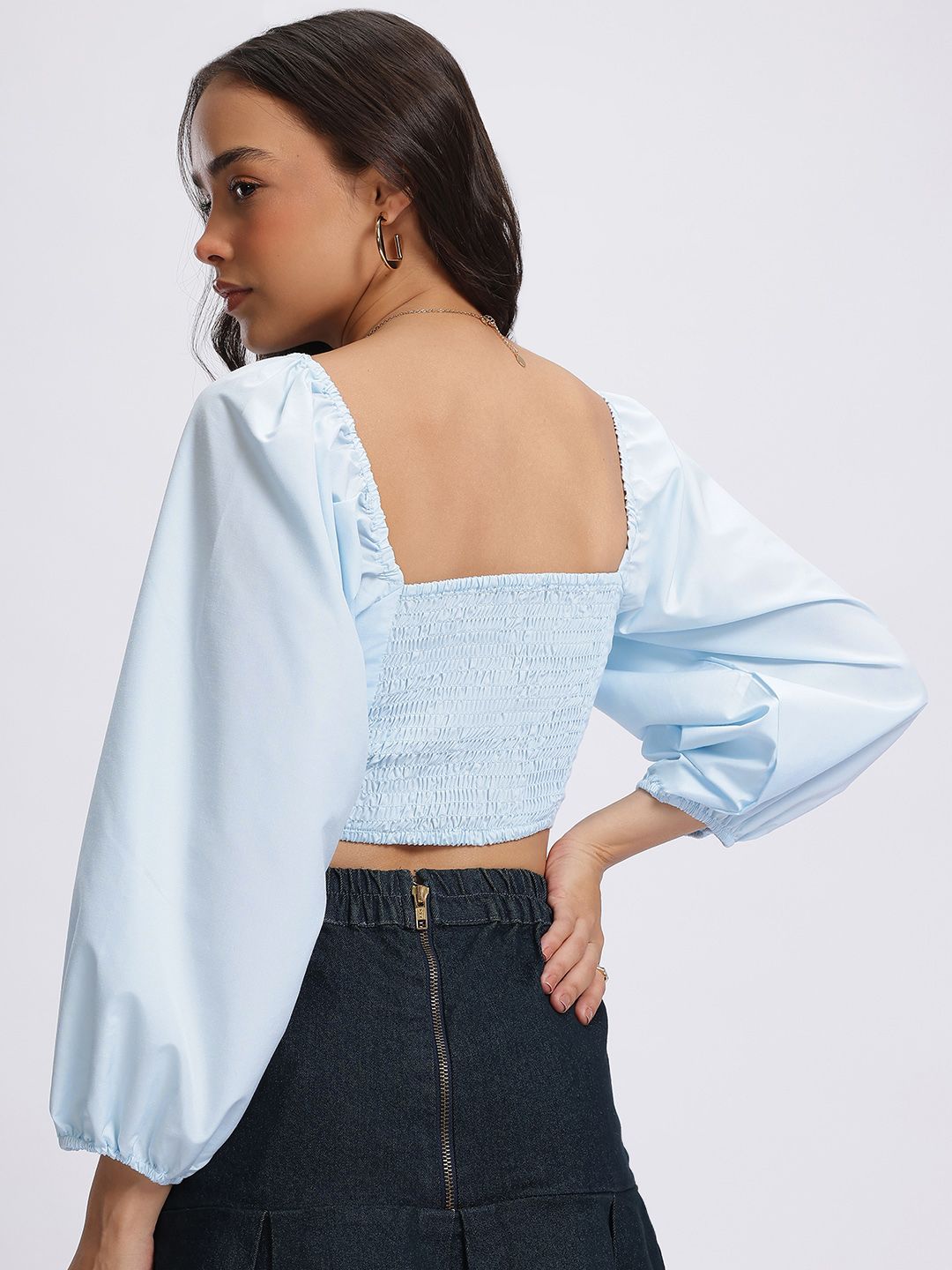 DressBerry Pastel Paradise Tie-Up Pleated Smocked Back Crop Top
