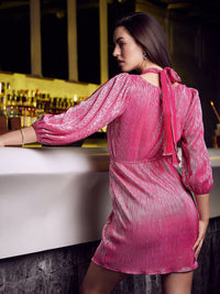 Athena Tie Up Neck Knotting Pleating Dress