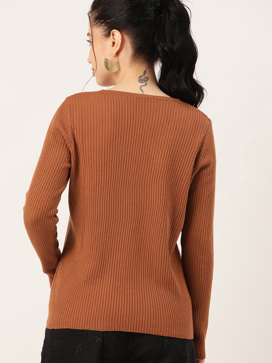 DressBerry Women V-Neck Ribbed Pullover
