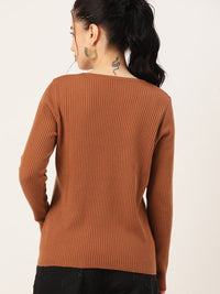 DressBerry Women V-Neck Ribbed Pullover