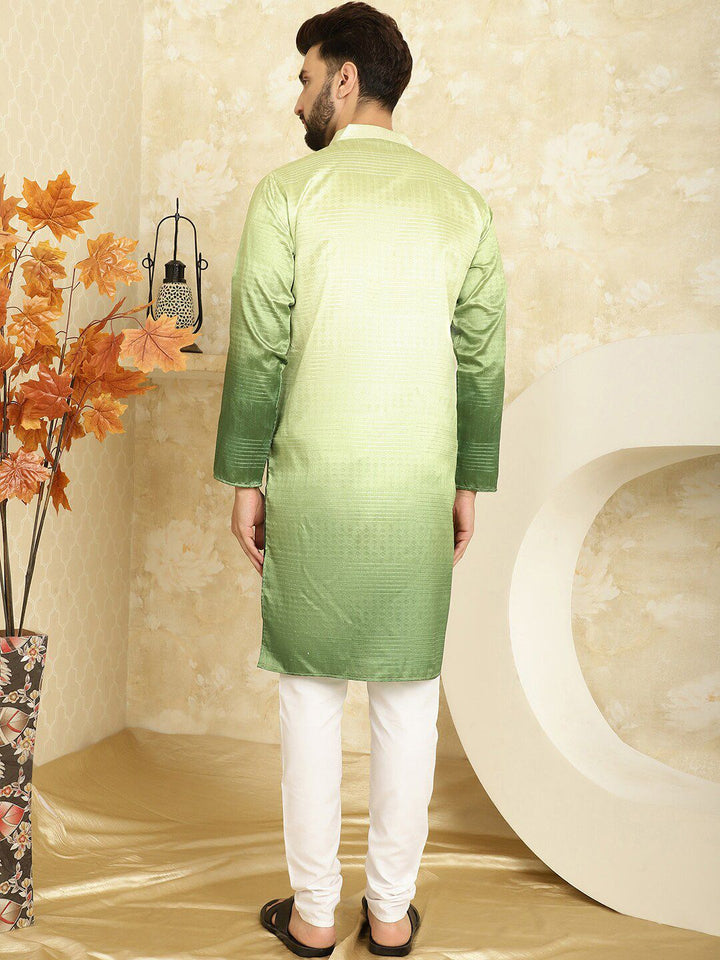 SOJANYA Rekaan Tenunan Berjalur Kurta Kolar Mandarin Jacquard Labuci Dengan Churidar