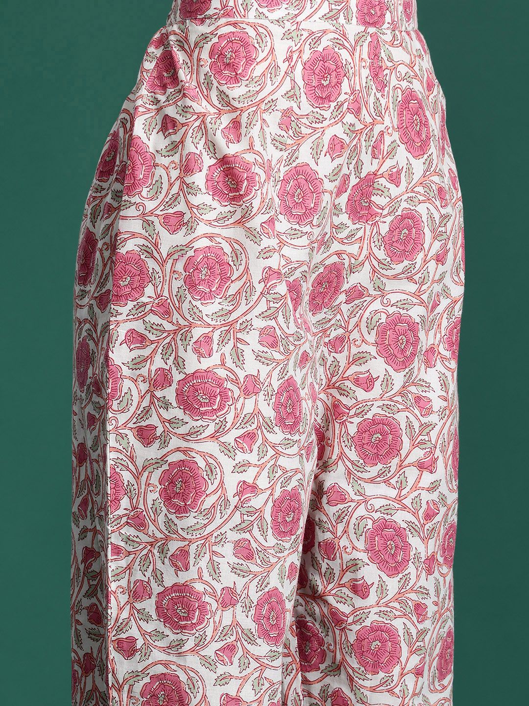 Indo Era Women Floral Printed Empire Pure Cotton Kurta with Trousers