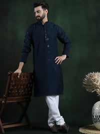 SOJANYA Motif Etnik Bersulam Kolar Mandarin Kurta Lurus Labuci