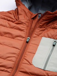 The Indian Garage Co Men Colourblock Hooded Slim Fit Puffer Jacket