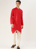 SOJANYA Men Red Solid Straight Asymmetric Kurta