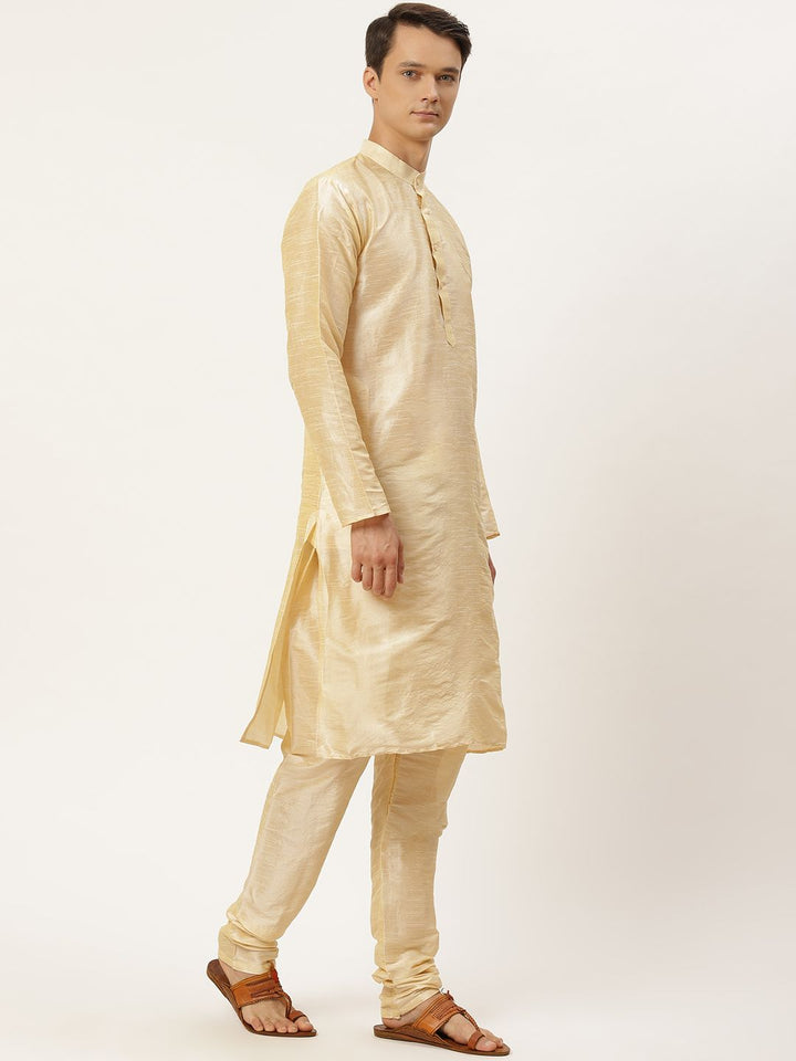 SOJANYA Men Black & Golden Ethnic Motifs Print Kurta & Churidar with Tailored Jacket