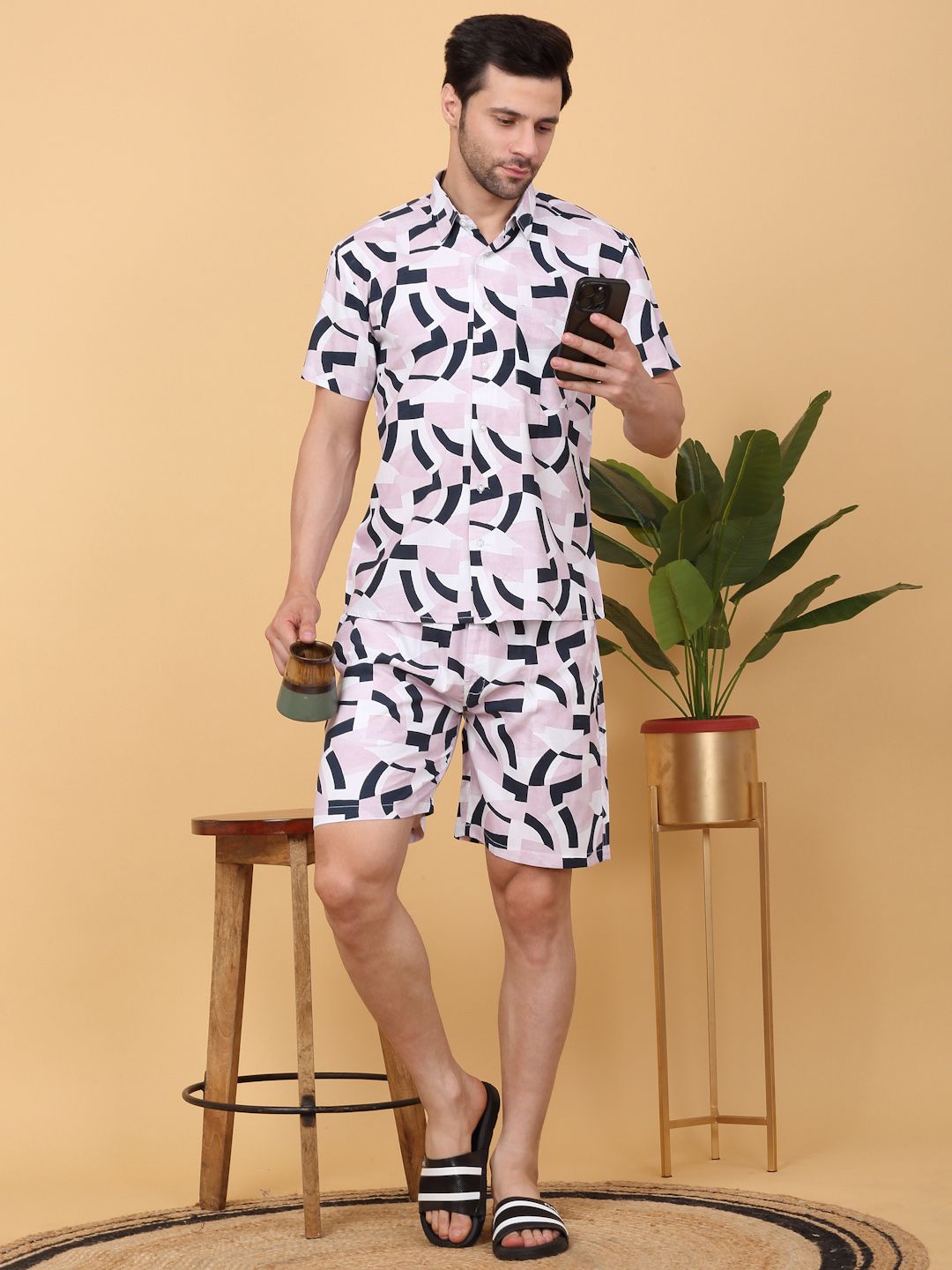 Sweet Dreams White & Grey Shirt Collar Printed Shirt With Shorts Co-Ords