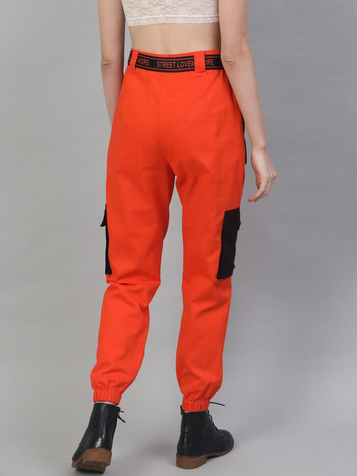 STREET 9 Women Orange Regular Fit Solid Cargos
