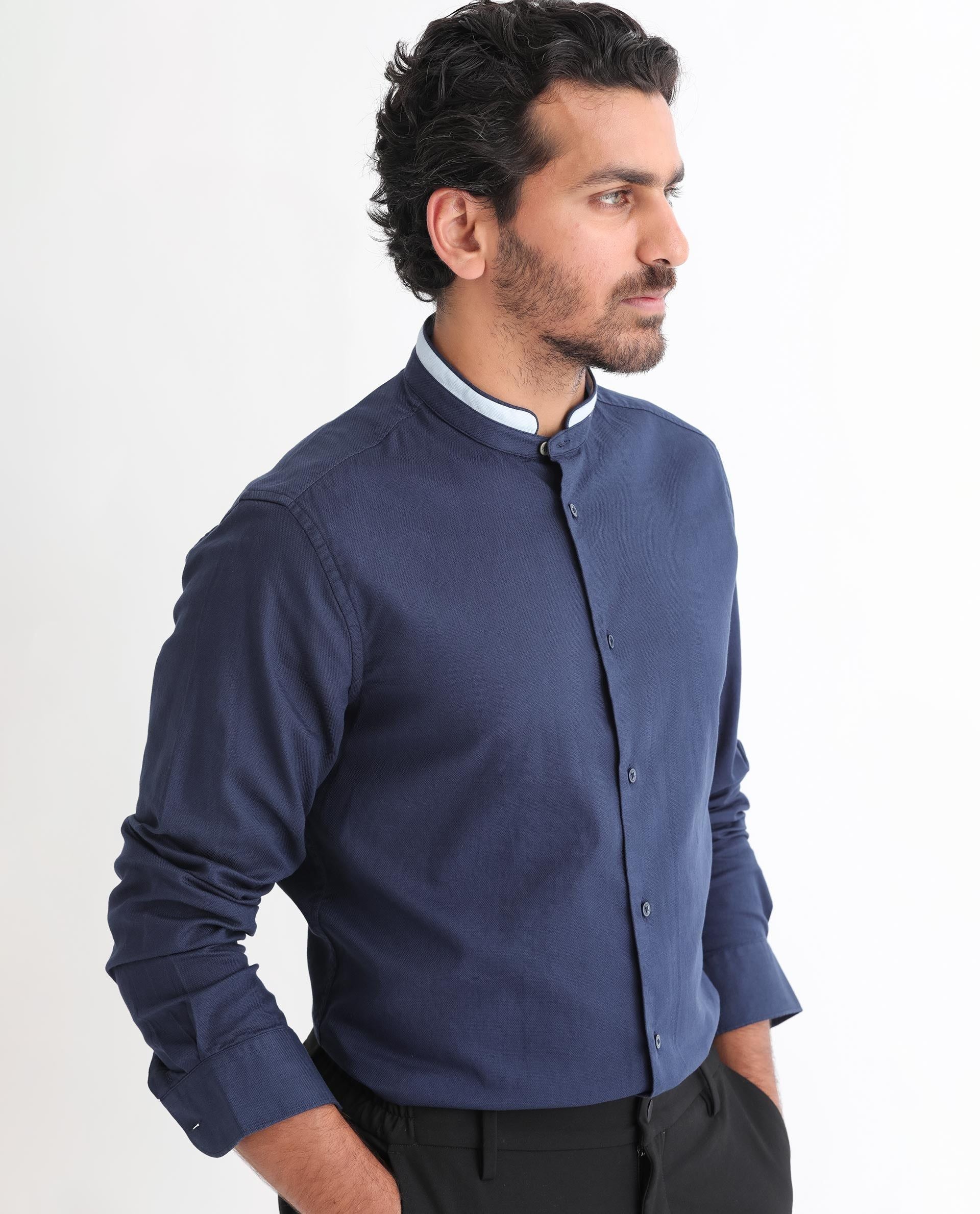 RARE RABBIT Men Tehran Mandarin Collar Slim Fit Opaque Shirt