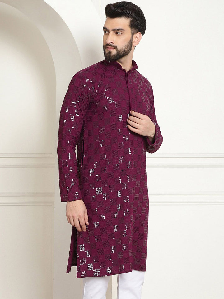 SOJANYA Geometric Embroidered Sequinned Pure Cotton Straight Kurta