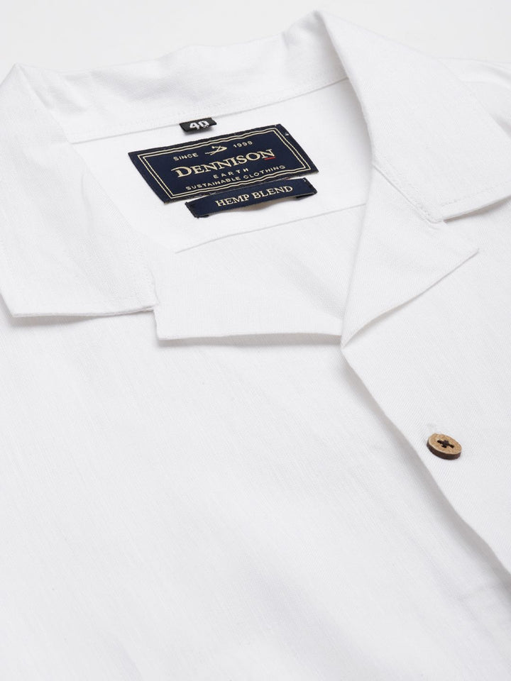 DENNISON Men White Hemp Tencil Slim Fit Casual Shirt