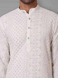 Jompers Men Geometric Flared Sleeves Chikankari Georgette Kurta