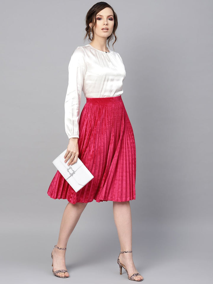 SASSAFRAS Fuchsia Pink Accordion Pleated Velvet Finish Flared Skirt