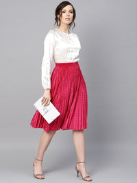 SASSAFRAS Fuchsia Pink Accordion Pleated Velvet Finish Flared Skirt
