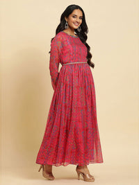 W Pink Self Design Embellished Maxi Ethnic Dress