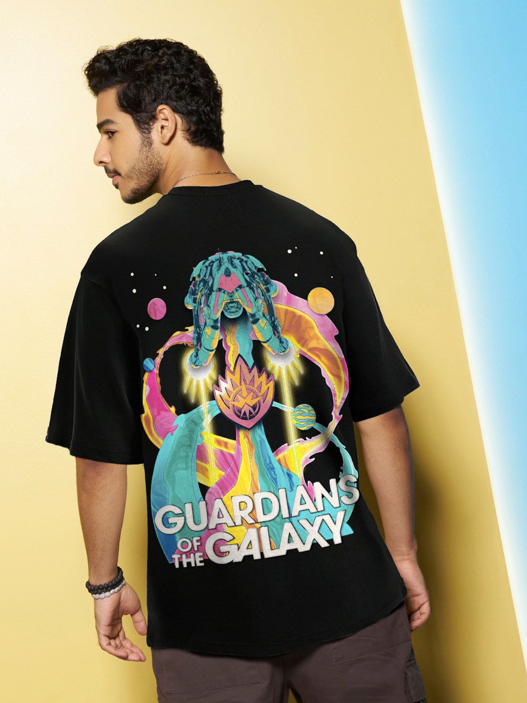 Bewakoof x OFFICIAL MARVEL MERCHANDISE Men Galaxy Ship Graphic Printed Oversized T-shirt
