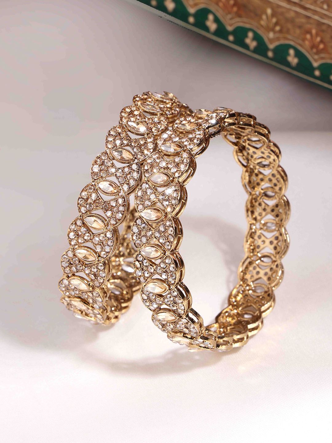 Set PANASH 2 Gelang Bertampal Batu Berlian Amerika Bersalut Emas