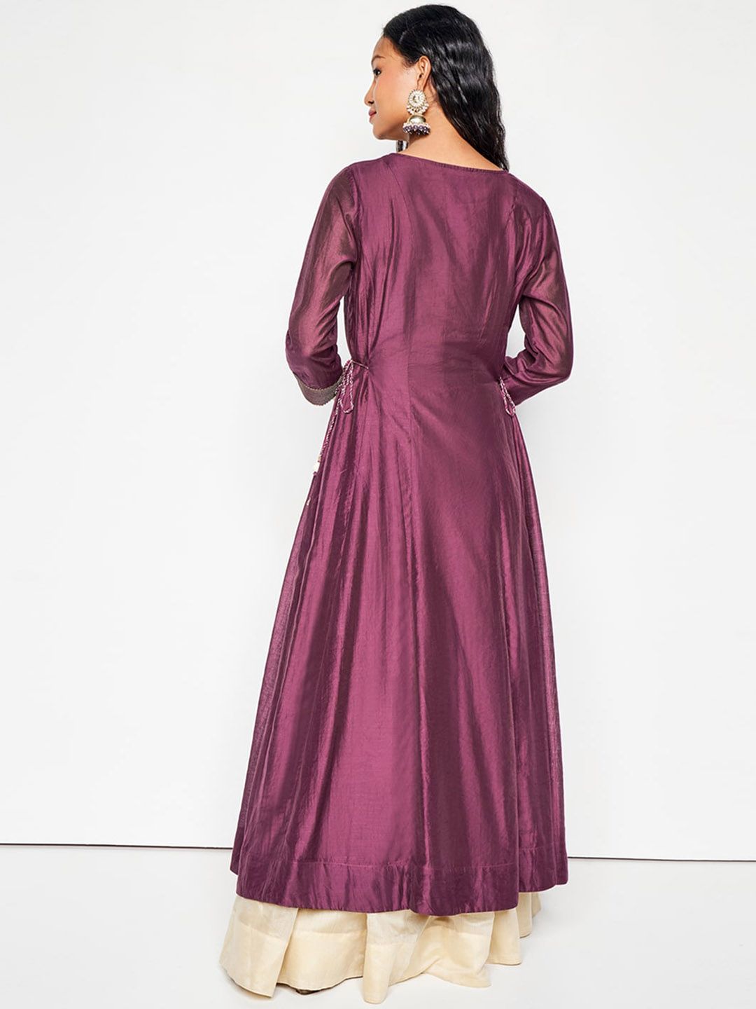 Global Desi V Neck Long Sleeves Ethnic Embroidered A Line Kurta