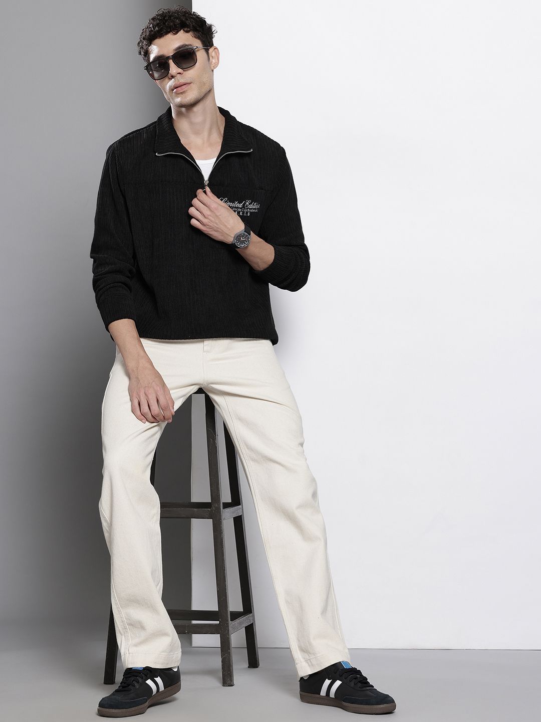 The Indian Garage Co Typography Printed Corduroy Sweatshirt