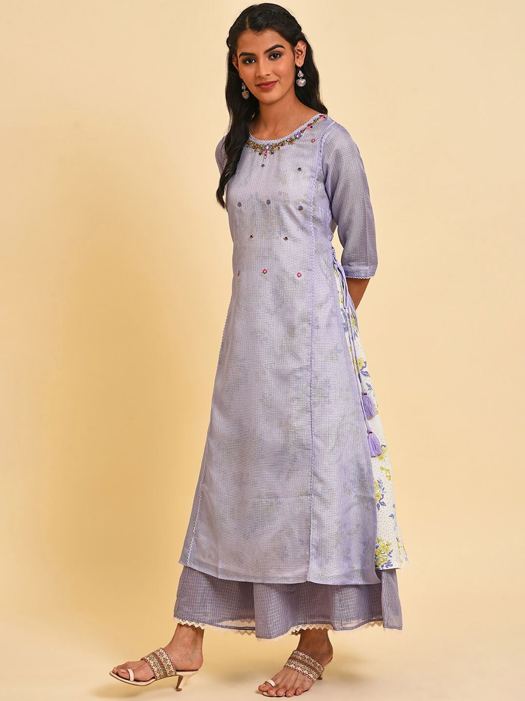 W Floral Embroidered Thread Work Anarkali Kurta