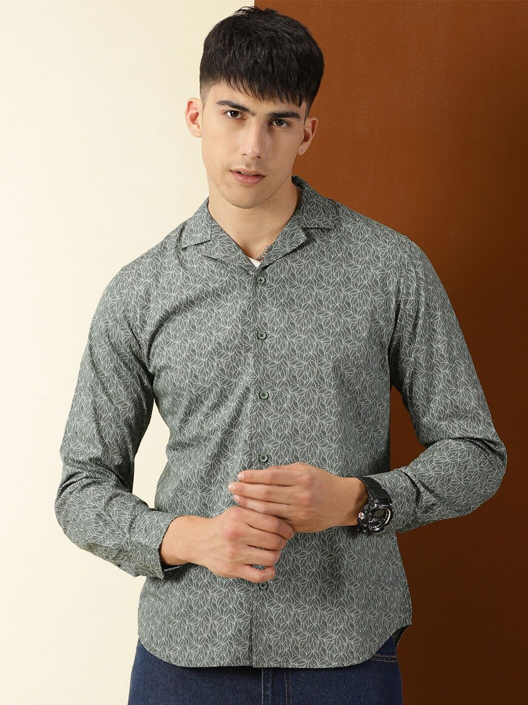 Thomas Scott Classic Floral Printed Cuban Collar Cotton Casual Shirt