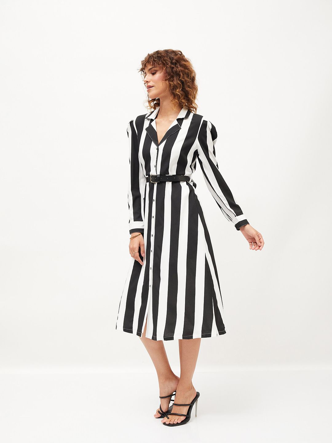 SASSAFRAS Black Striped A-Line Dress