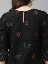 Anouk Women Black Printed Kurta with Trousers