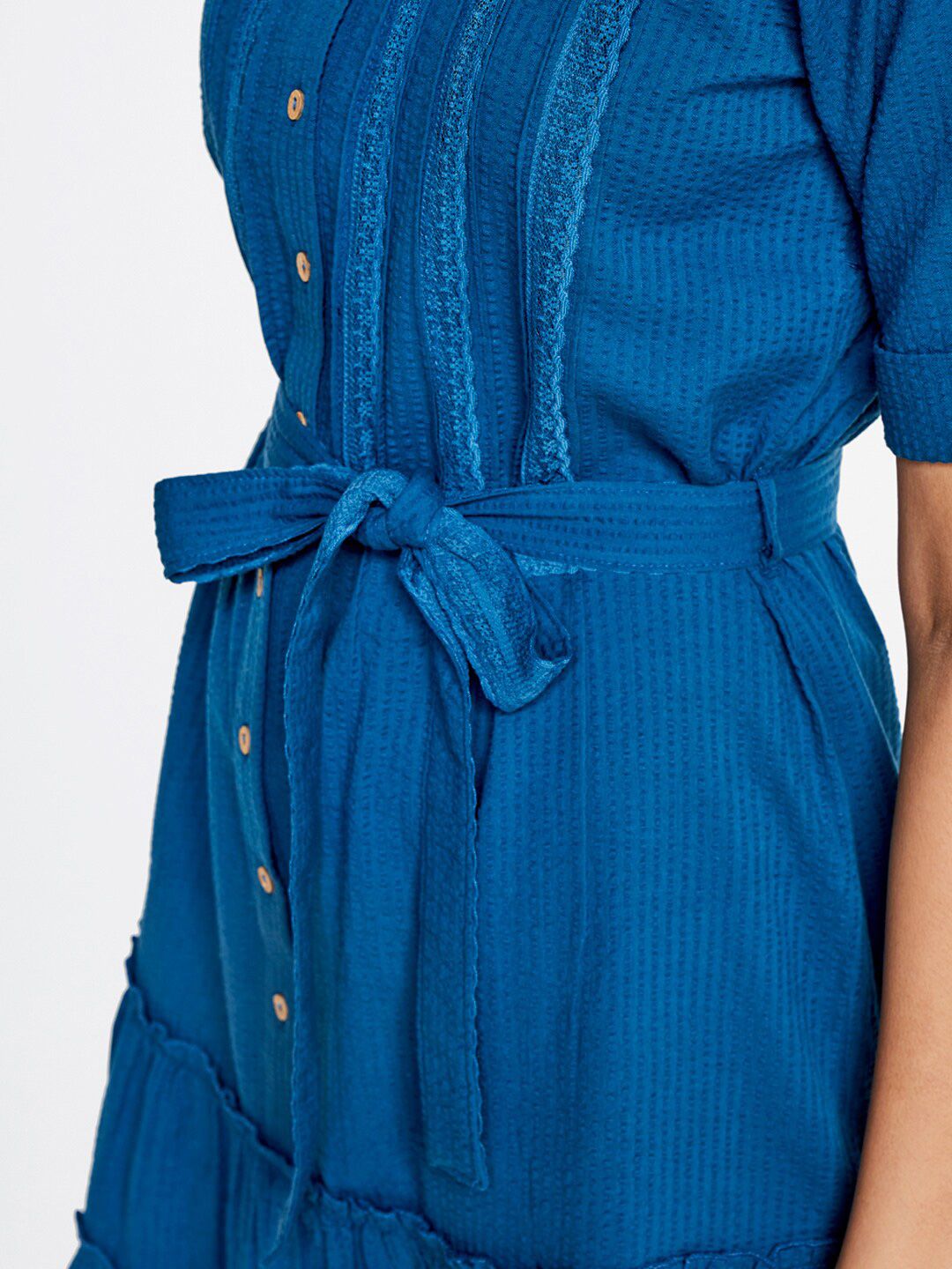 AND Women Blue A-Line Tiered Cotton Dress