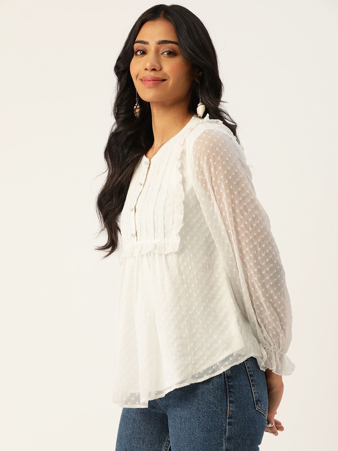 Antheaa Women White Dobby Weave Top
