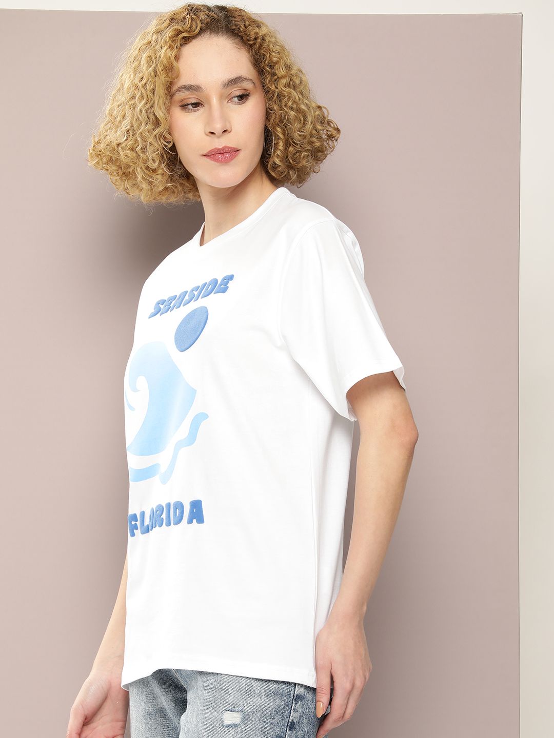 DILLINGER Women Graphic Printed Embossed Oversized T-shirt
