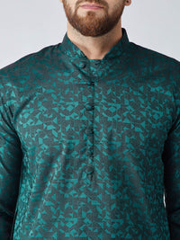 SOJANYA Men Teal Green Woven Design Kurta Lurus