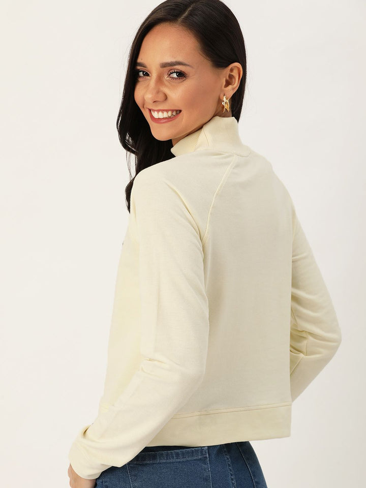 DressBerry Women Cream-Coloured & Gold-Toned Printed Sweatshirt