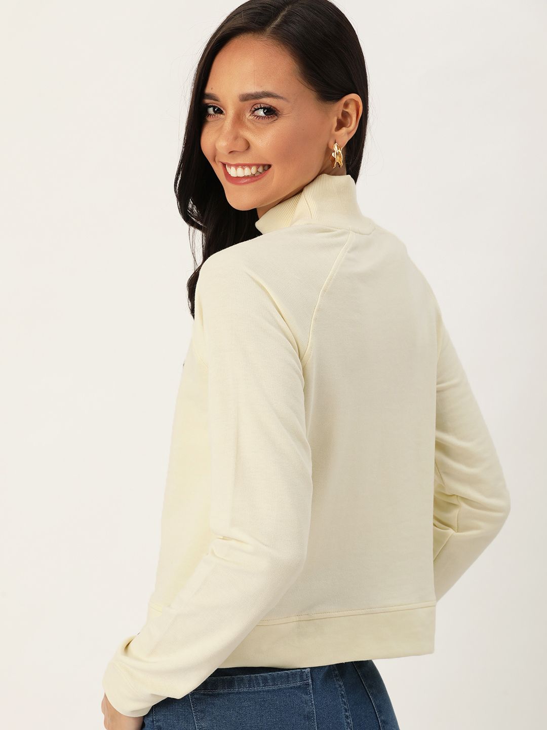 DressBerry Women Cream-Coloured & Gold-Toned Printed Sweatshirt