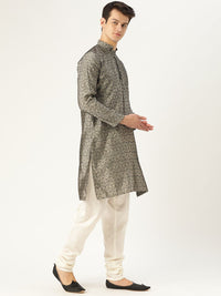 SOJANYA Lelaki Off-White & Black Woven Design Straight Kurta
