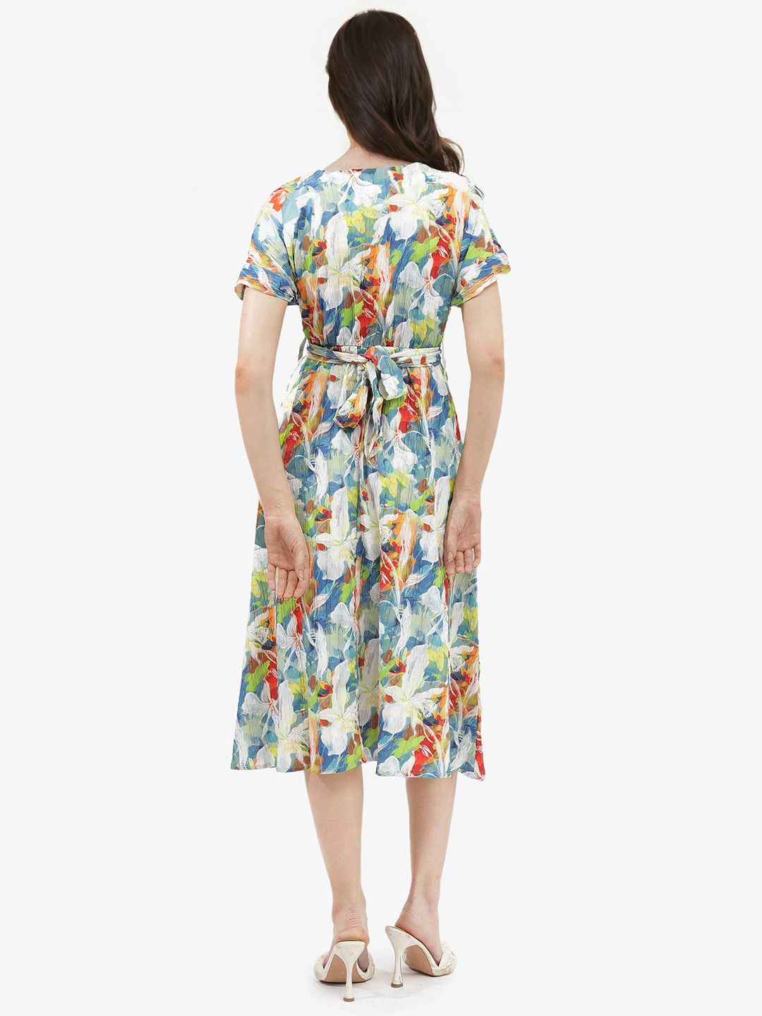 RAREISM V Neck Floral Printed Fit & Flare Midi Dress
