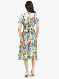 RAREISM V Neck Floral Printed Fit & Flare Midi Dress