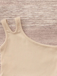 YK Girls Solid One Shoulder Sleeveless Crop Top