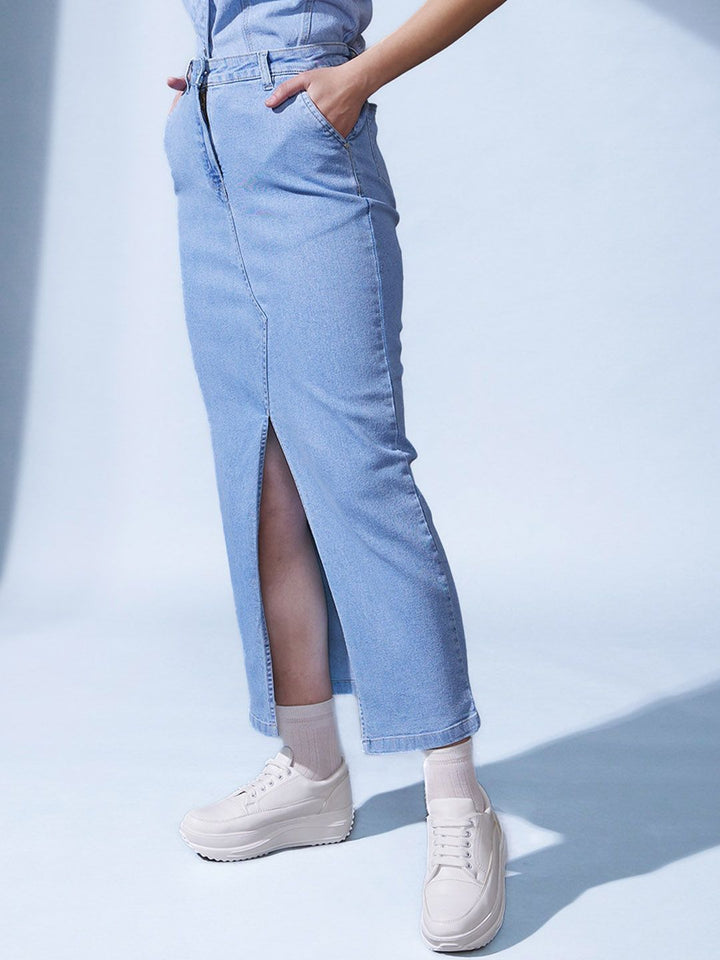 STREET 9 Blue Denim Pencil Midi Skirts