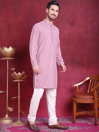 Jompers Floral Embroidered Sequinned Chikankari Pure Cotton Kurta
