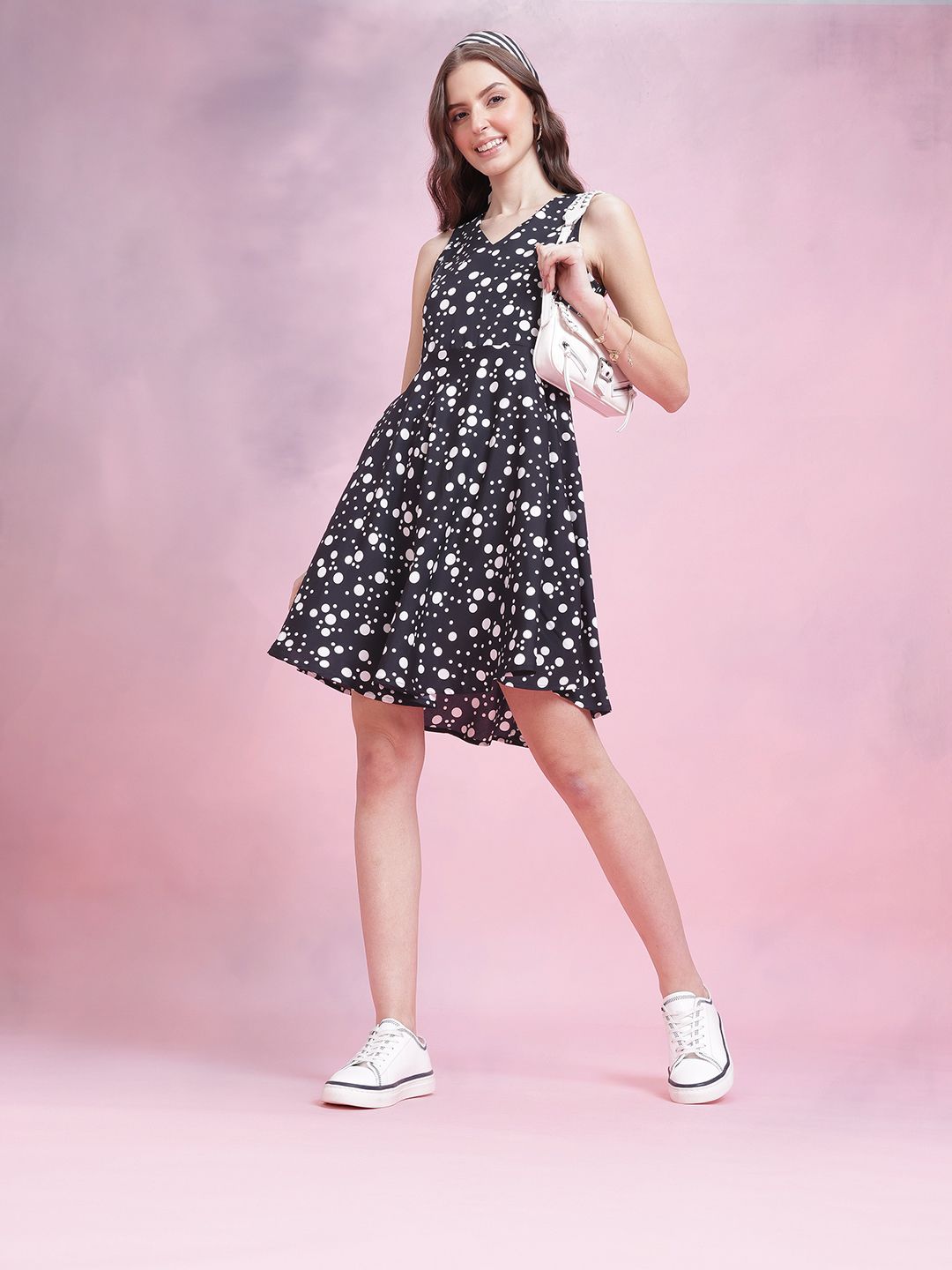 DressBerry Polka Dot Print Fit & Flare Dress