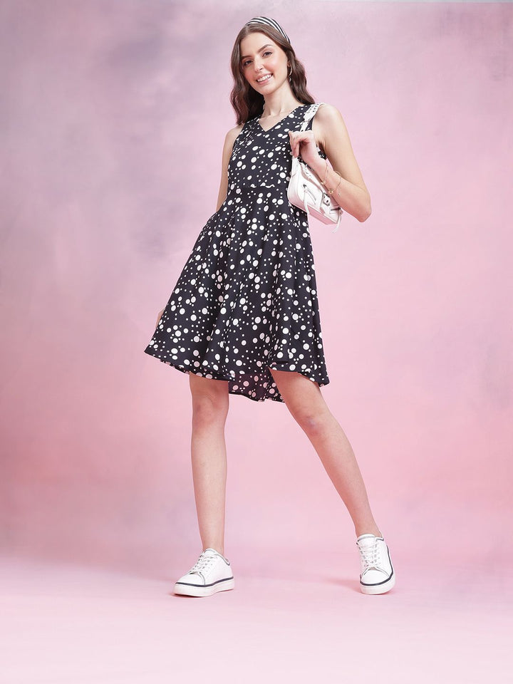 DressBerry Polka Dot Print Fit & Flare Dress